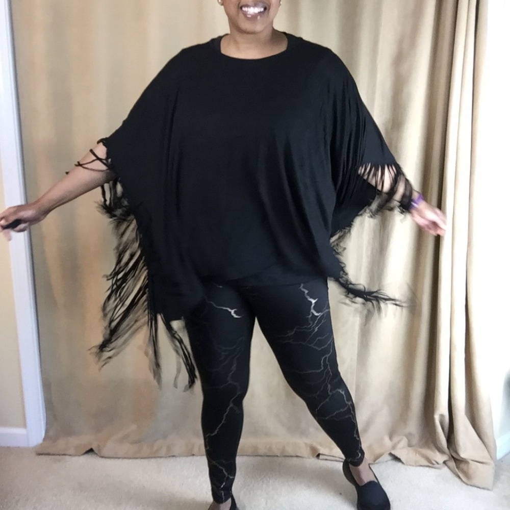 Fringe Poncho, Black, size 1X - Picture 2 of 11